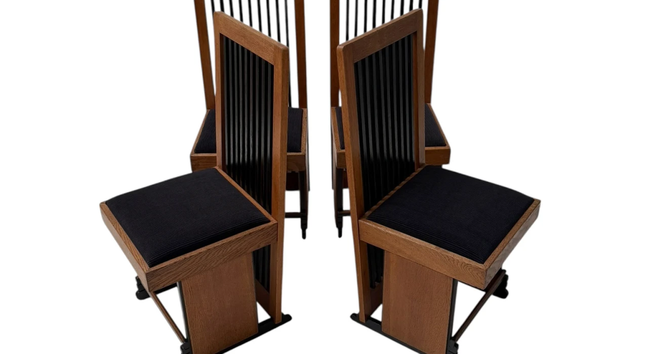 Four Art Deco Modernist High Back Dining Chairs by Architect Caspers, 1920s